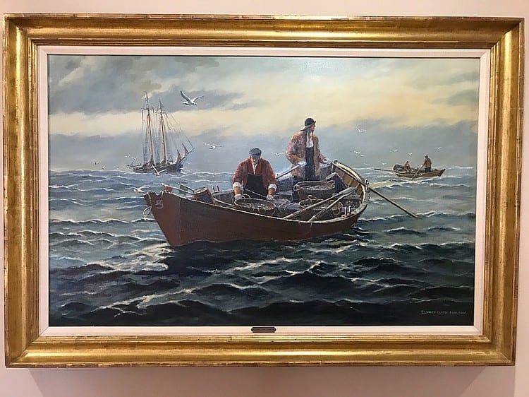 Eldred Clark Johnson comparable auction result: eldred clark johnson american born 1926 oil on canvas fisherman in a row boat canvas 27 x 43inches framed size approx 34 x 50inches provenance wally findlay palm beach
