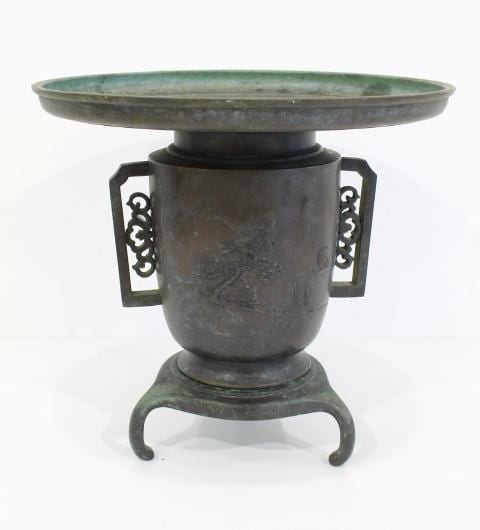 A Japanese Bronze Ikebana Vase, Meiji Period, sold by Theodore Bruce Auctioneers & Valuers, lot 259 — auction record photograph