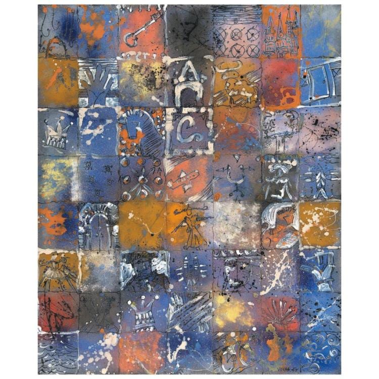 Carlos Vivar comparable auction result: carlos vivar momentos de la vida signed and dated 17 mixed media on canvas 120 x 100 cm 47 2 x 39 3 inches with cert