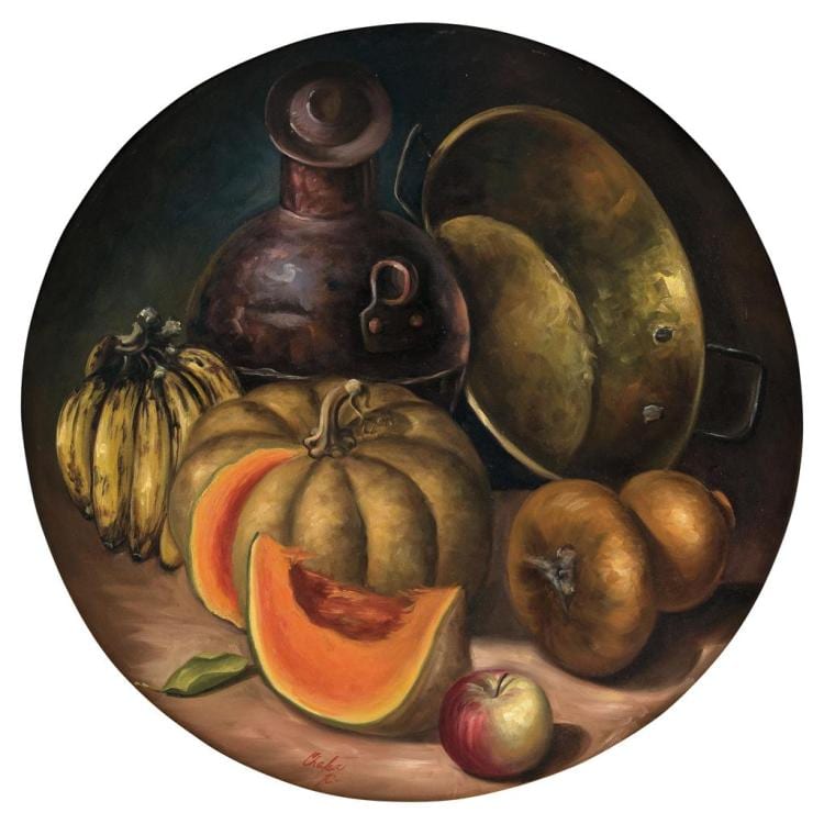 Martha Chapa comparable auction result: martha chapa untitled signed and dated 70 on the front and on the reverse oil on canvas 75 cm de di metro 29 5 inches