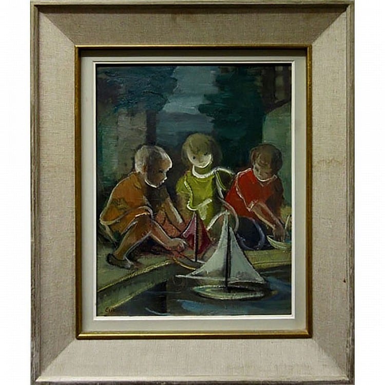 Eric Goldberg comparable auction result: eric goldberg canadian 1890 1969 untitled the boat race oil on masonite signed lower left 18 x 14 45 7 x 35 6 cm