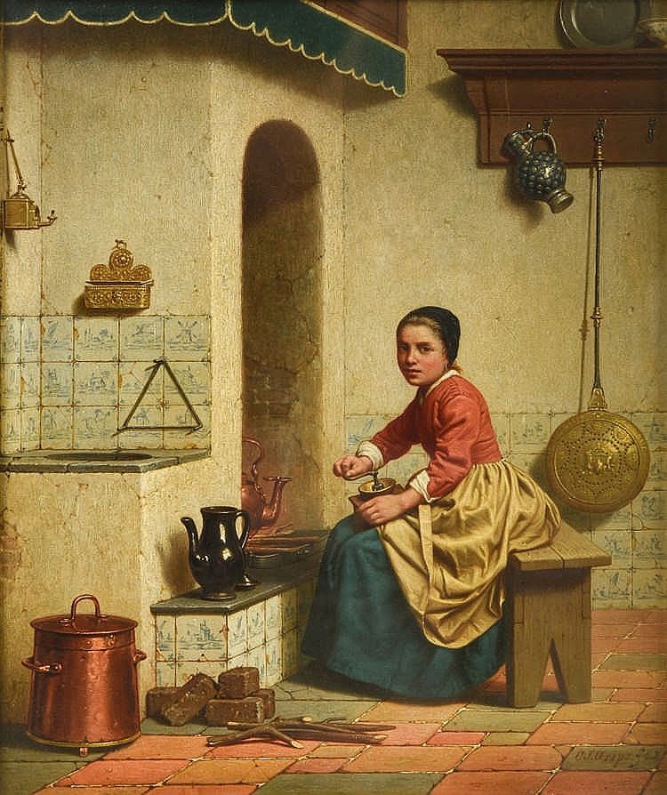 Carel Jozeph Grips comparable auction result: carel jozeph grips 1825 1920 belgian maid grinding coffee in a domestic i