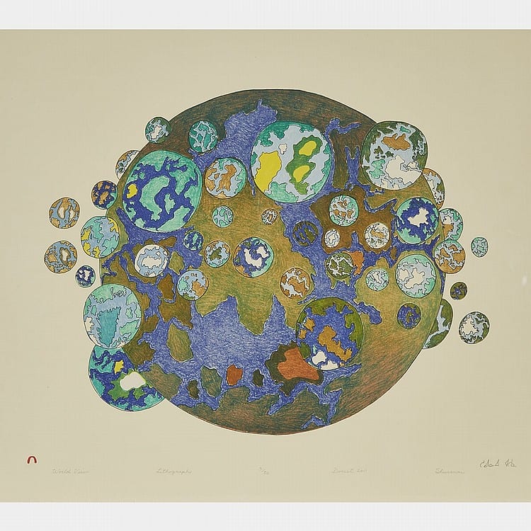 Suvinai Ashoona comparable auction result: suvinai ashoona 1961 world view lithograph unframed 22 5 x 25 57 2 x 63 5 cm