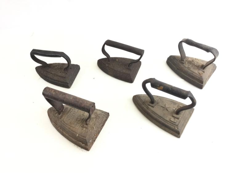 (5) Antique Cast Iron Clothes Press Sad Irons sold by EJ'S Auction & Appraisal, lot 2260 — auction record photograph