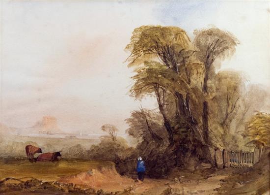 Jean Le Capelain comparable auction result: jean le capelain jersey 1812 1848 figure on a country lane near gorey mont orgueil in the distancewatercolour unsigned