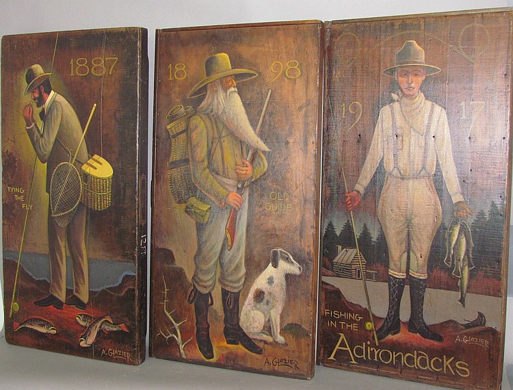 Arthur Glazier comparable auction result: 3 arthur glazier folk art adirondack life paintings