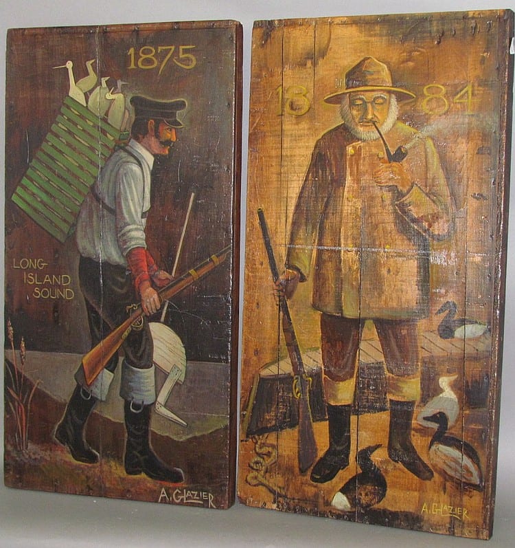 Arthur Glazier comparable auction result: 2 arthur glazier folk art hunting scenes