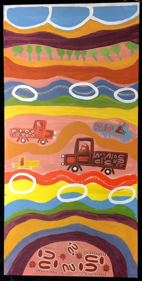bessie liddle b 1927 travelling 2000 acrylic on linen · Theodore Bruce Auctioneers & Valuers · 2017-09-10 Bessie Liddle comparable auction result: bessie liddle b 1927 travelling 2000 acrylic on linen
