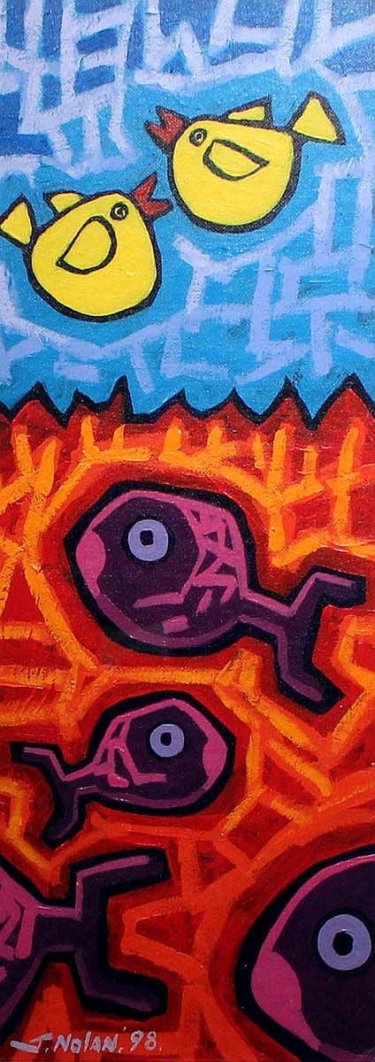 John Nolan comparable auction result: john nolan yellow birds magenta fish