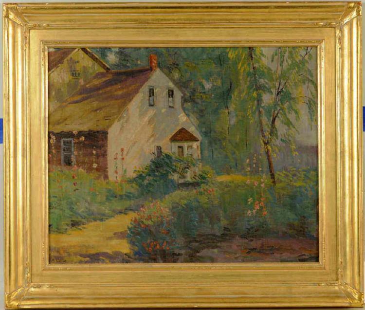 Alfred James Wands comparable auction result: alfred james wands cottage and hollyhocks o c