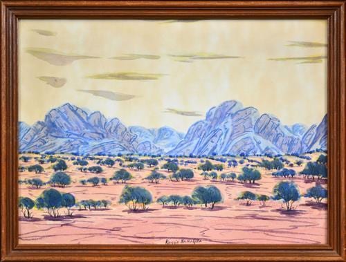 Reggie Namatjira comparable auction result: reggie namatjira 1946 central australian landscape 25 x 34cm