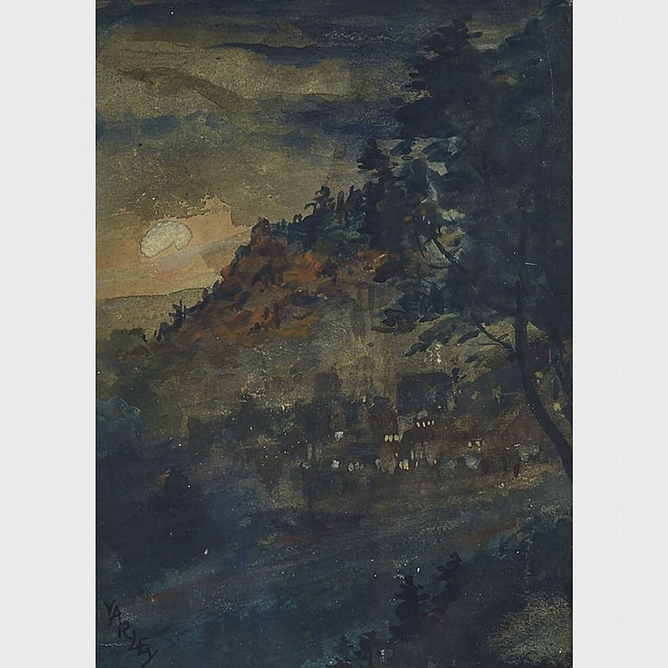 Frederick Horsman Varley comparable auction result: frederick horsman varley a r c a moonlit hillside watercolour 7 75 ins x 6 ins 19 7 cms x 15 2 cms