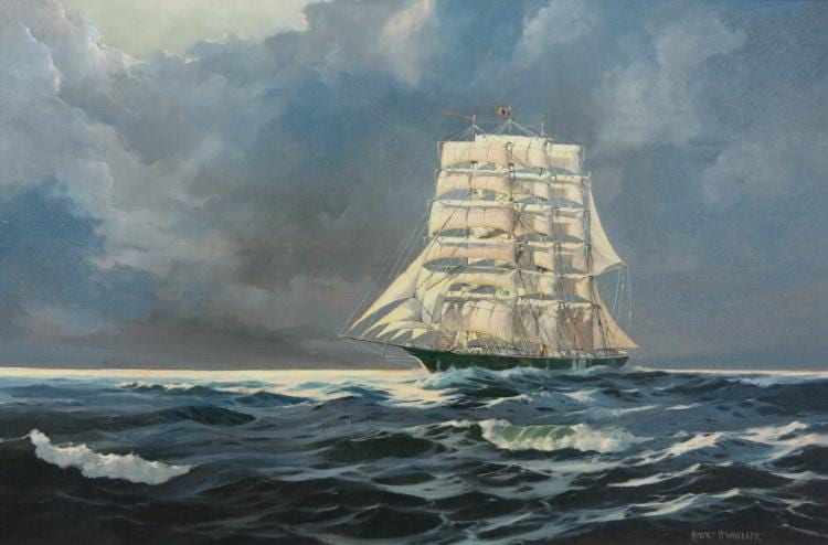 Robert Wheeler comparable auction result: robert wheeler oil of a square rigged ship at sea