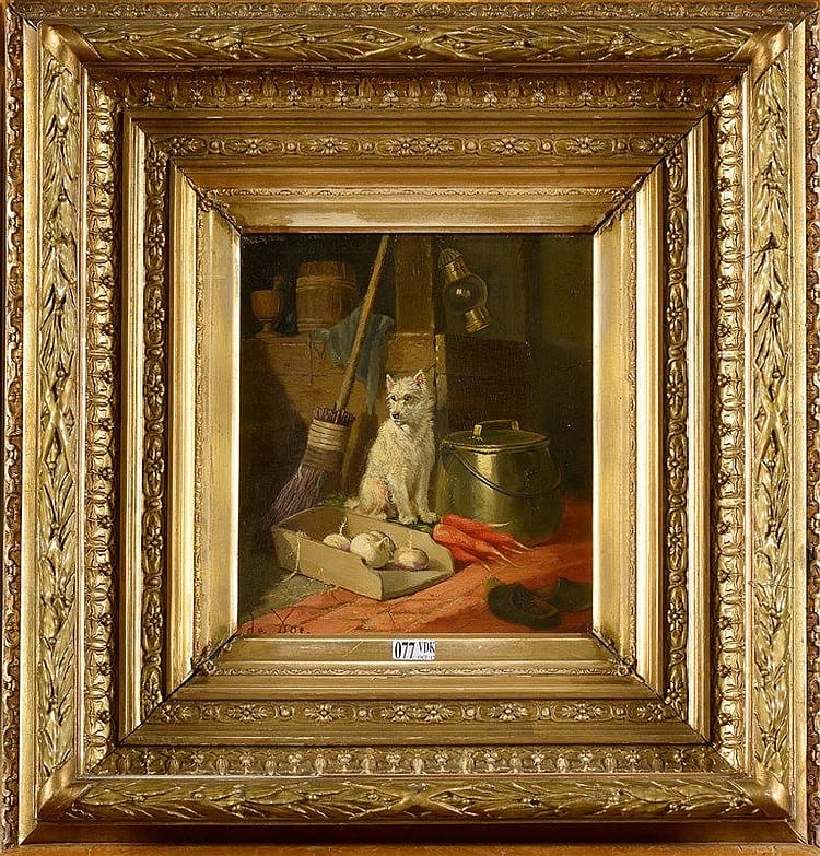 huile sur panneau d acajou chien assis dans la remise sign en bas gau · Vanderkindere · 2017-10-10 Joos Vincent de Vos comparable auction result: huile sur panneau d acajou chien assis dans la remise sign en bas gau