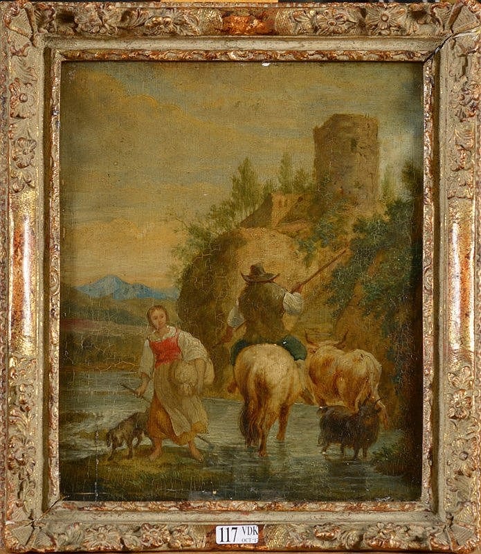 Michiel Carree comparable auction result: huile sur panneau de ch ne le passage du gu attribu michiel carr e