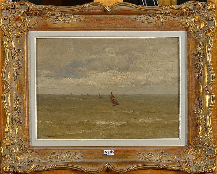 Adrien LeMayeur comparable auction result: huile sur panneau d acajou marine sign en bas gauche a le mayeur ec