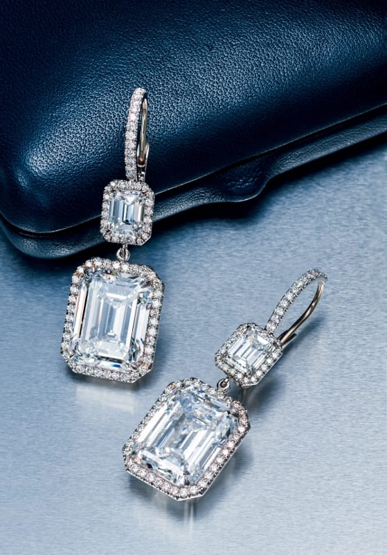 A PAIR OF 10.47 AND 10.50 CARAT DIAMOND EAR PENDANTS, BY Harry Winston comparable sale