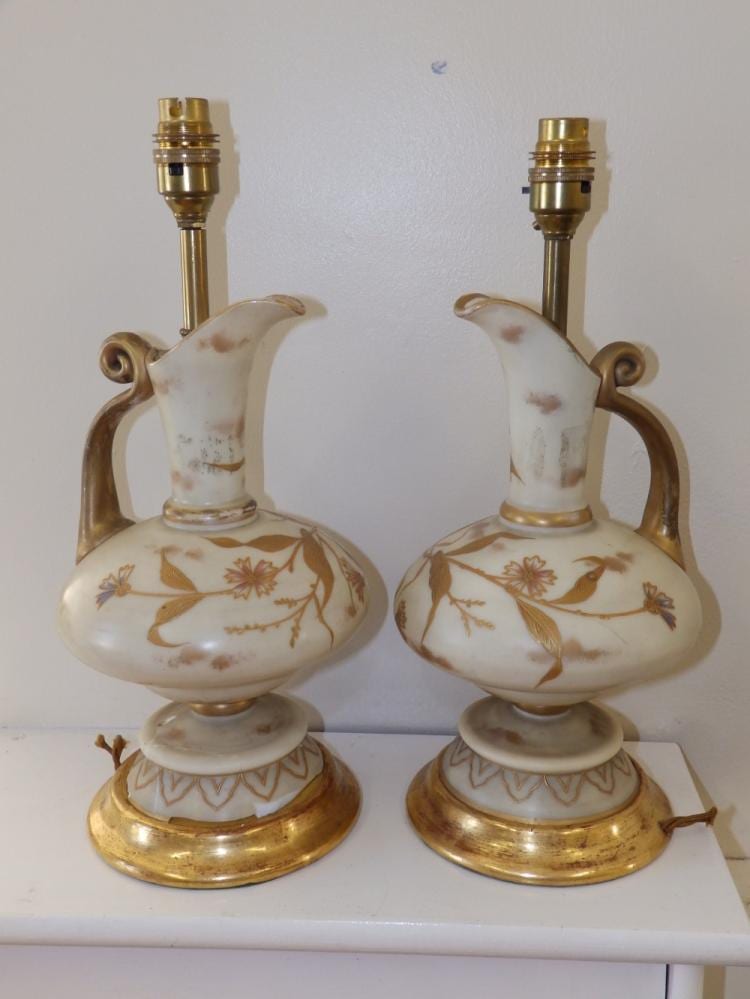 a pair of gilded opaque glass ewers one a f · Michael J Bowman · 2017-09-23 F. Glass comparable auction result: a pair of gilded opaque glass ewers one a f