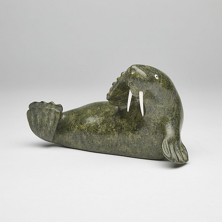 Nuveeya Ipellie comparable auction result: nuveeya ipellie 1920 2010 walrus stone ivory 4 5 x 7 75 x 4 11 4 x 19 7 x 10 2 cm