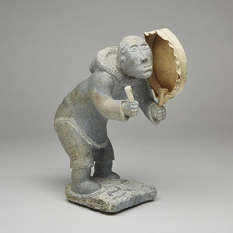 Luke Airut comparable auction result: luke airut 1942 drummer stone leather bone 11 5 x 9 x 4 5 29 2 x 22 9 x 11 4 cm