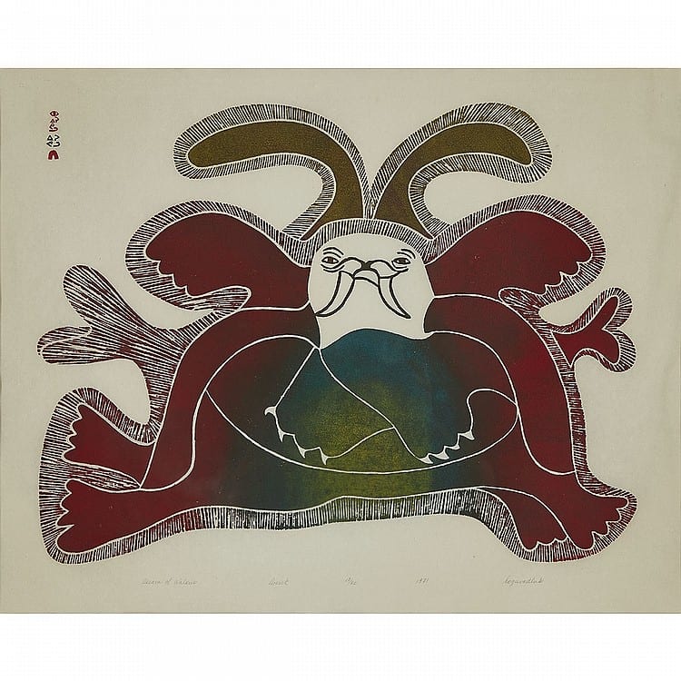 Egevadluq Ragee comparable auction result: egevadluq ragee 1920 1983 dream of walrus stonecut framed 22 5 x 28 57 2 x 71 1 cm