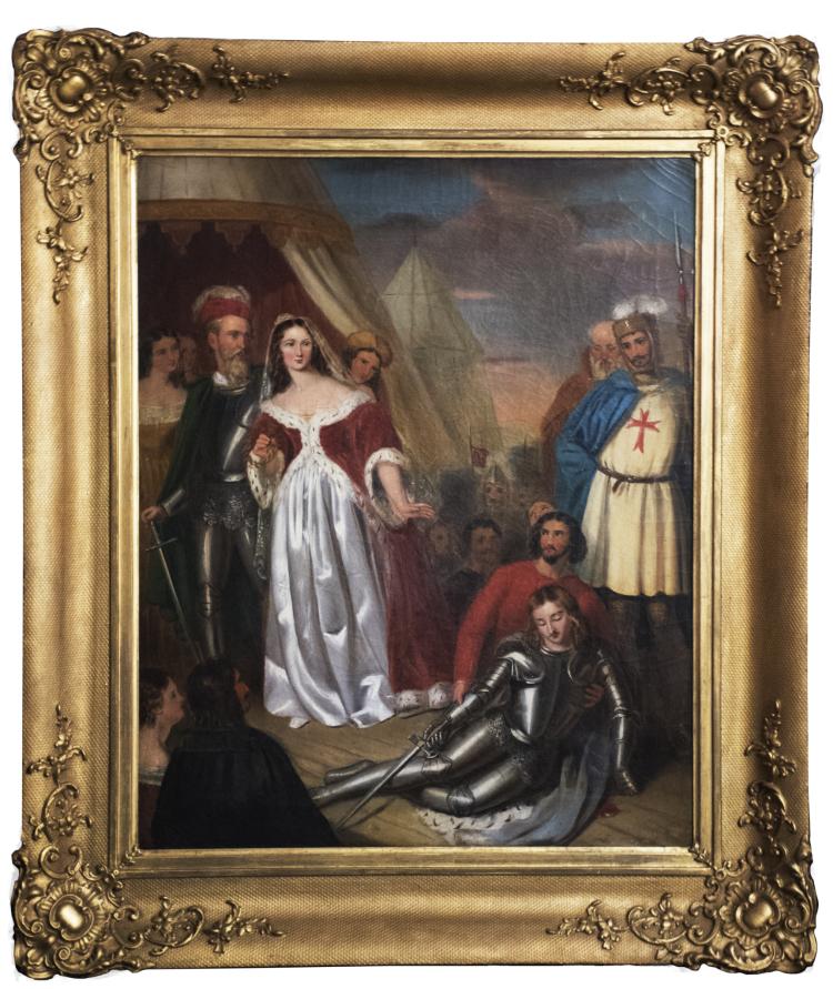 18th Century Oil Painting Attributed to William Hogarth Entitled “Richard the Lionheart at Battle” sold by Worthington Galleries, lot 173 — auction record photograph