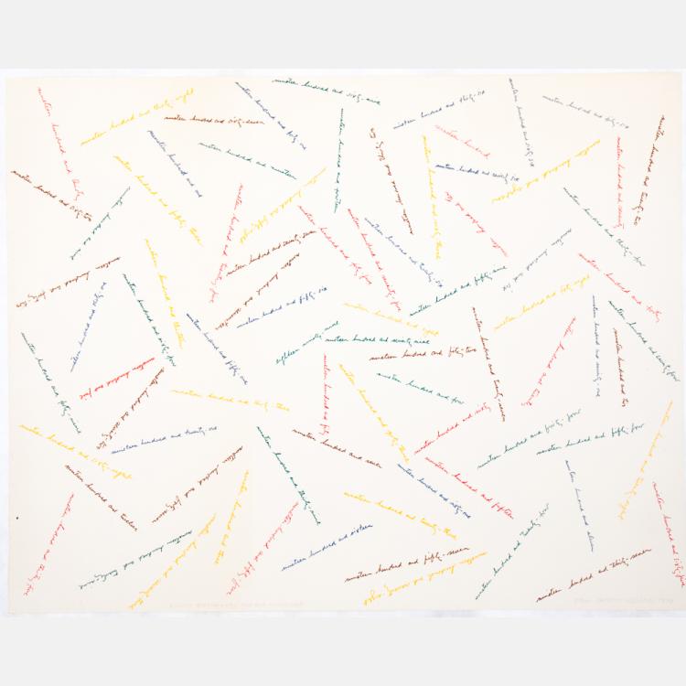 Patrick Ireland comparable auction result: patrick ireland b 1934 eighty birthdays for eva glimcher ink on paper