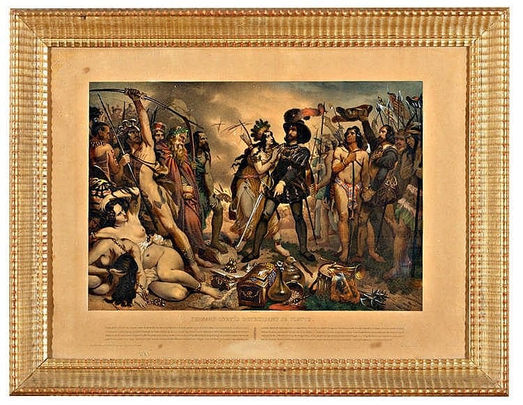 Nicolas Eustache Maurin comparable auction result: nicolas eustache maurin fernand cort s detruisant sa flotte la mexicaine ala da sous la tente de cort s lithograph