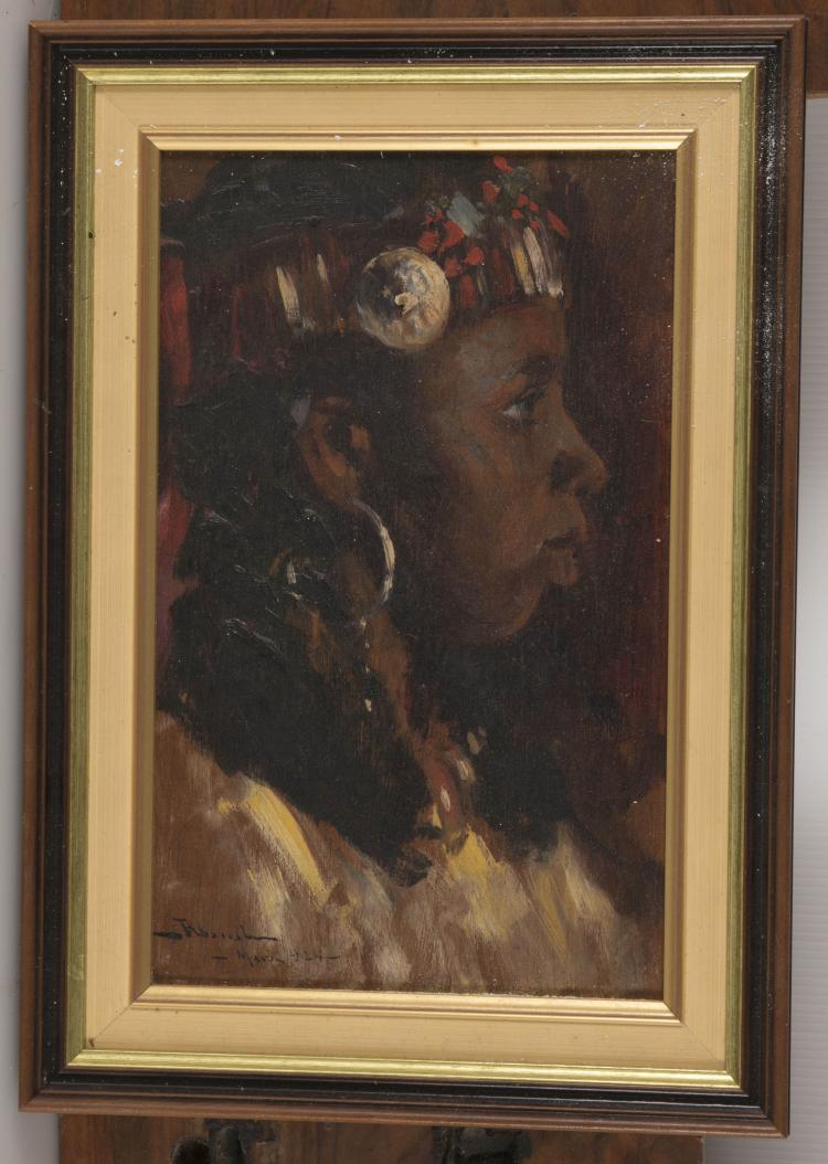 Carlos Abascal comparable auction result: carlos abascal esp 1871 1948 jeune marocaine de profil sign dat et situ abascal maroc 924 en bas gauche huile sur panneau 36 x 22 5 cm peint au maroc en 1924