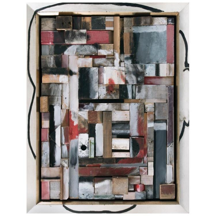 Boris Viskin comparable auction result: boris viskin autorretrato constructivista 2010 signed oil and wood assemblage on fiberboard 111 x 86 cm 43 7 x 33 8 inches
