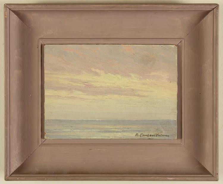 Roi Clarkson Colman comparable auction result: roi clarkson colman 1884 1945 ca tx il afterglow 1927 oil on board scene of a calm ocean at sunset
