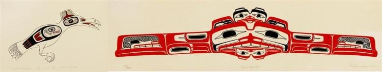 Reg Davidson comparable auction result: reg davidson bear mother silkscreen 148 229 signed and dated 1980 unframed together with claude davidson raven stealing the m
