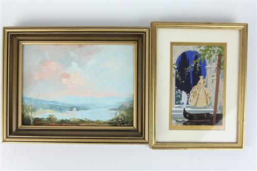 Giovanni Meschini comparable auction result: giovanni meschini framed postcard with a maida white pittwater oil on board