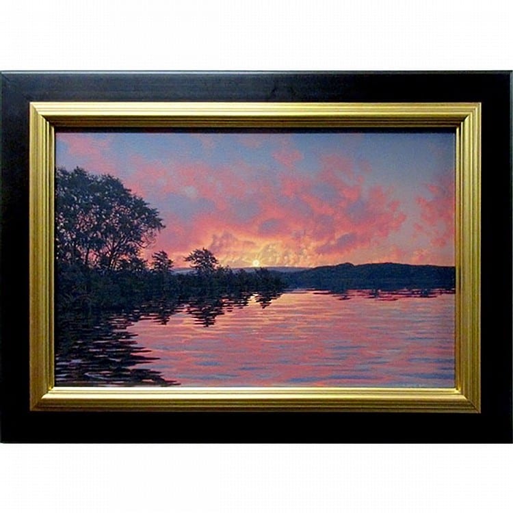 E. Robert Ross comparable auction result: e robert ross canadian 1950 sunset cootes paradise hamilton ontario canada acrylic on masonite signed lower right signed titled and dated 2009 verso inventory 320