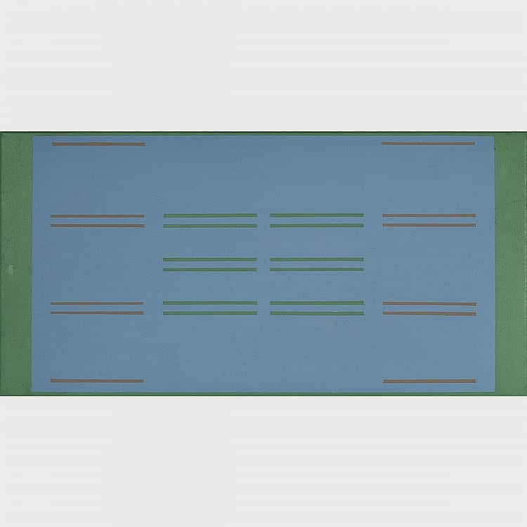 Yves Gaucher comparable auction result: yves gaucher r c a tude pour progression bi ascendante acrylic on canvas 10 ins x 20 ins 25 4 cms x 50 8 cms