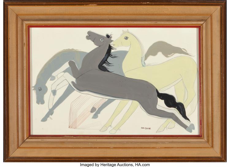Narciso Platero Abeyta comparable auction result: narciso platero abeyta ha so de navajo 1918 1998 untitled gouache on pa