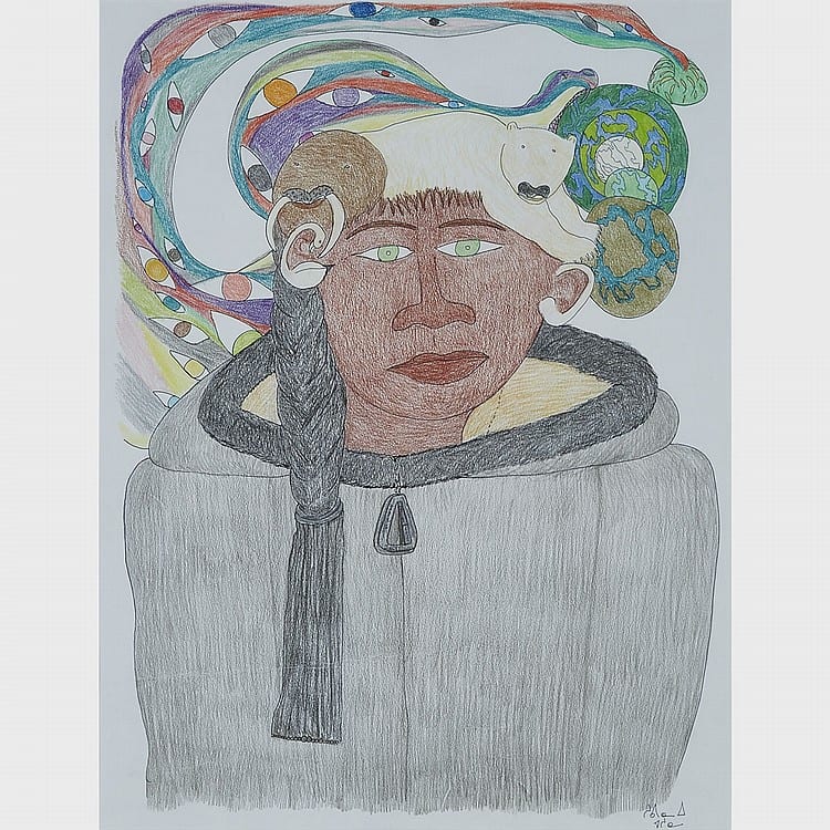 Suvinai Ashoona comparable auction result: suvinai ashoona 1961 my grandpa s mother coloured pencil and felt tip drawing framed 25 5 x 19 5 in 64 8 x 49 5 cm