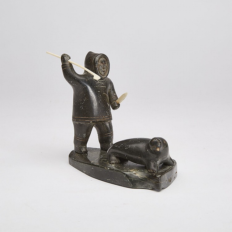 Akeeaktashuk comparable auction result: akeeaktashuk 1898 1954 hunter killing a seal stone ivory 4 75 x 5 25 x 3 in 12 1 x 13 3 x 7 6 cm