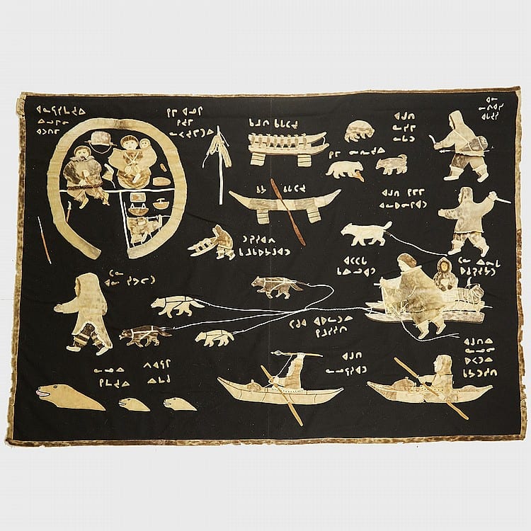 annie niviaxie 1930 camp scenes sealskin applique felt 79 x 110 in 200 7 x 279 4 cm · Waddington's · 2017-11-21 Annie Niviaxie comparable auction result: annie niviaxie 1930 camp scenes sealskin applique felt 79 x 110 in 200 7 x 279 4 cm