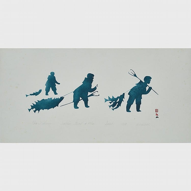 Niviaxie comparable auction result: niviaxie 1909 1959 char fishermen sealskin stencil unframed 11 75 x 23 25 in 29 8 x 59 1 cm
