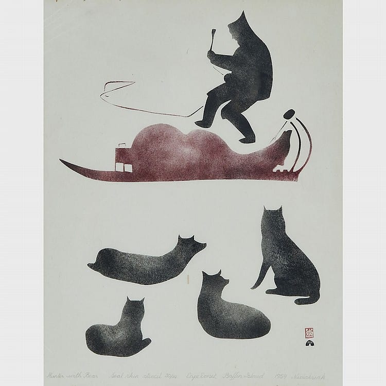 Niviaxie comparable auction result: niviaxie 1909 1959 hunter with bear stonecut unframed 18 x 12 in 45 7 x 30 5 cm