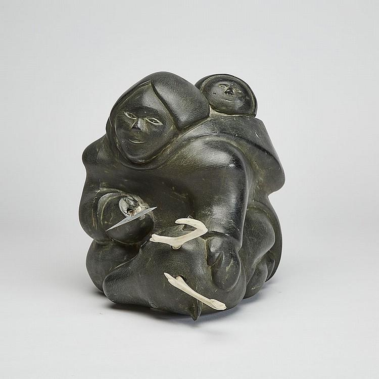 Mathew Aqigaaq comparable auction result: mathew aqigaaq 1940 2010 mother and child with caribou head stone antler metal 11 x 10 x 12 in 27 9 x 25 4 x 30 5 cm