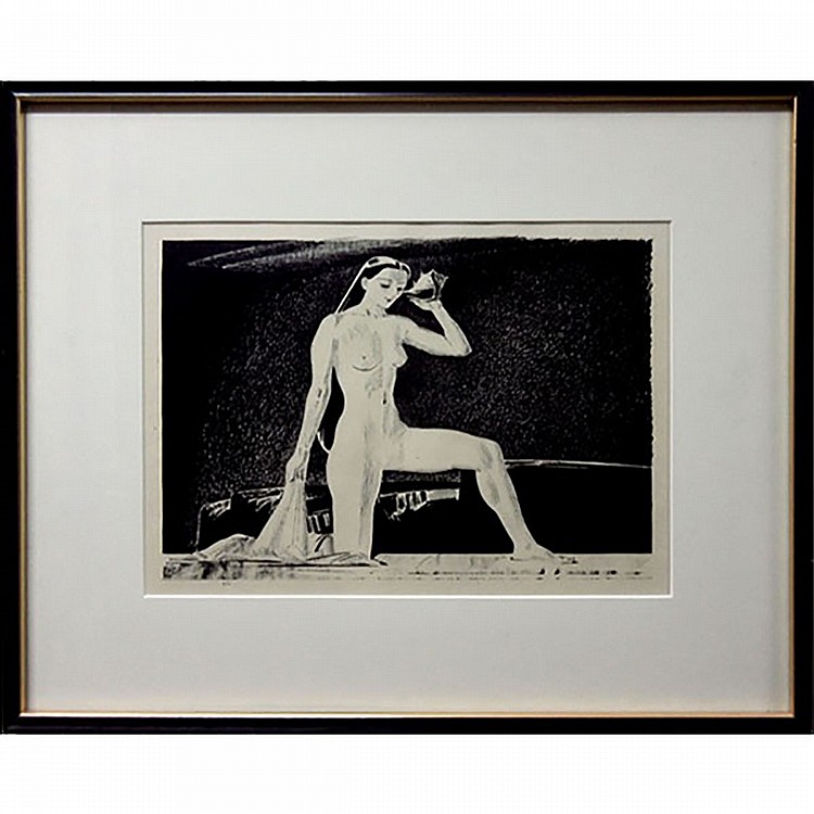 Charles Fraser Comfort comparable auction result: charles fraser comfort canadian 1900 1994 girl with the conch shell bon echo lithograph numbered 7 10 titled to gallery label unsigned image 9 8 x 14