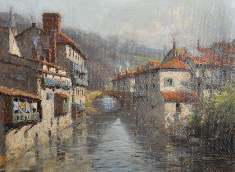 Arthur Meade comparable auction result: arthur meade 1863 1942 british st jean pied de port basque a canal scene oil on canvas signed 12 x 16