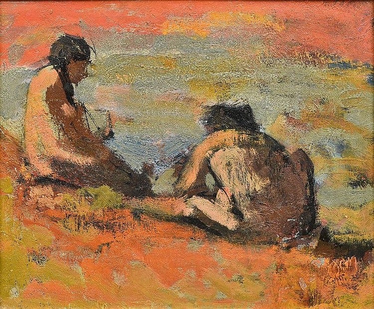 Leszek Muszynski comparable auction result: leszek muszynski 1923 2012 polish ar two bathers oil on board inscribed