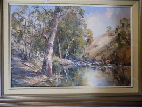 Betty Mahoney comparable auction result: betty mahoney active 1980s australian bush and river scene 49 5 x 74 5cm