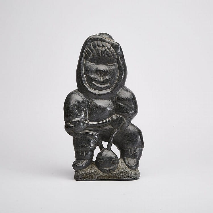 Daniel Inukpuk comparable auction result: daniel inukpuk 1942 hunter pulling a seal stone 15 x 8 5 x 4 5 in 38 1 x 21 6 x 11 4 cm