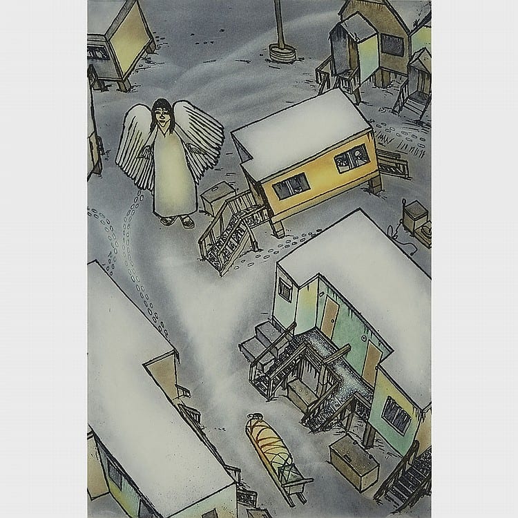 Suvinai Ashoona comparable auction result: suvinai ashoona 1961 angel in town etching and aquatint framed 30 x 22 in 76 2 x 55 9 cm