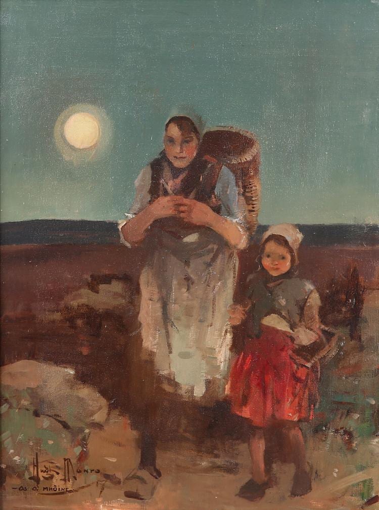 Hugh Munro comparable auction result: hugh munro 1873 1939 the peat gatherers signed lower left and inscribed with title oil on canvas 61 x 46cm in a later frame