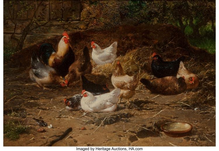 Eugène Remy Maes comparable auction result: eug ne remy maes belgian 1849 1931 feeding time oil on panel 10 1 2 x 14 1 4